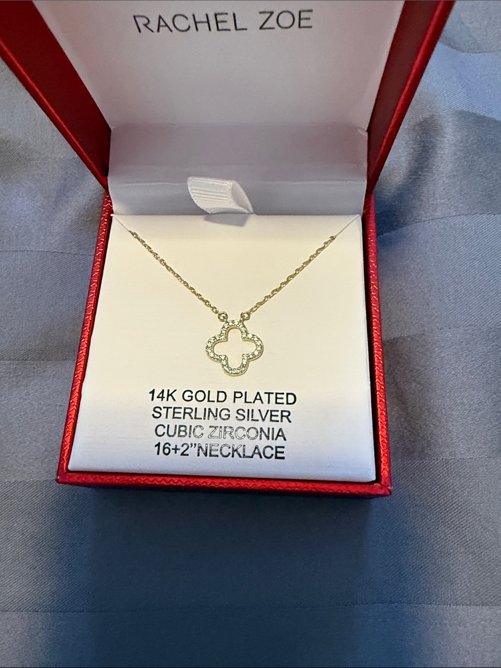 Rachel Zoe Gold Clover Pendant Necklace with Crystal Accents - Picture 2 of 2